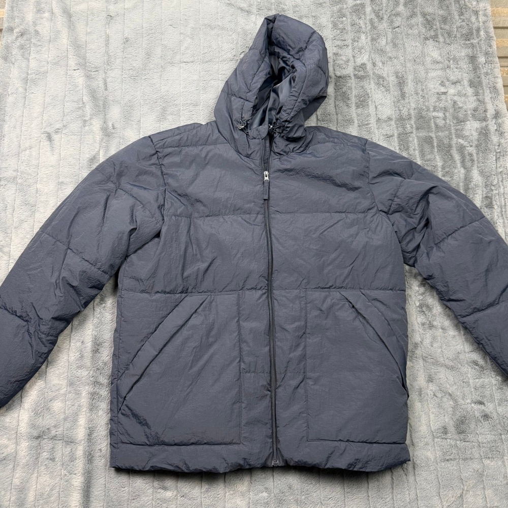 Old Navy Mens Water Resistant Puffer Jacket Navy Blue Hooded Quilted XL 1166